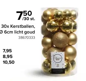 30x kerstballen, ø 6cm licht goud