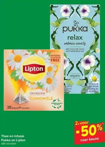 Carrefour Thee en infusie pukka en lipton aanbieding