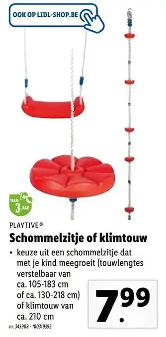 Lidl Schommelzitje of klimtouw aanbieding