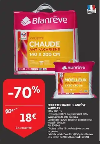 Auchan COUETTE CHAUDE BLANRÊVE WARMAX aanbieding