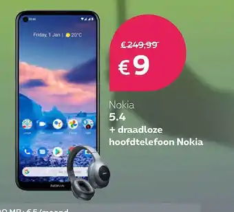 Proximus Nokia 5.4 + Draadloze Hoofdtelefoon Nokia aanbieding