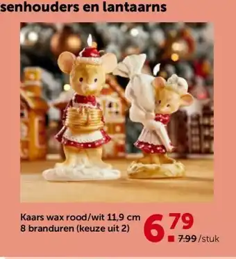 Kaars wax rood/wit 11,9 cm 8 branduren (keuze uit 2)