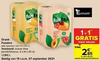 Carrefour Fuzetea zwarte thee perzik-hibiscus aanbieding