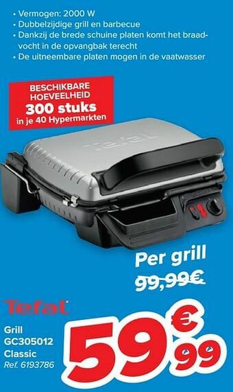 Carrefour Tefal grill gc305012 classic aanbieding