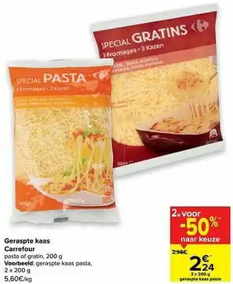 Carrefour Geraspte kaas pasta aanbieding