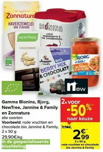 Carrefour Rode vruchten en chocolade bio jannine + family aanbieding