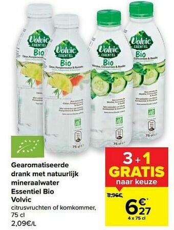 Carrefour Gearomatiseerde drank met natuurlijk mineraalwater essentiel bio volvic aanbieding