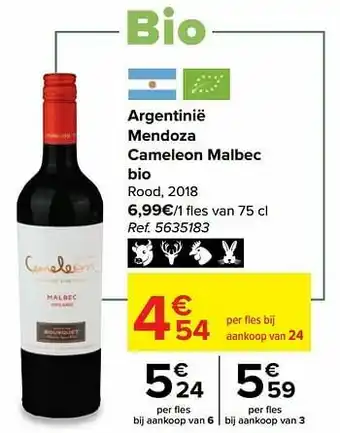 Carrefour Argentinië mendoza cameleon malbec bio rood aanbieding