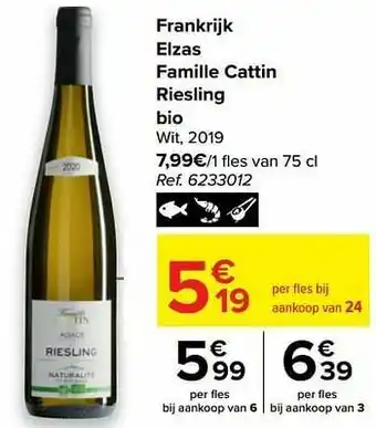 Carrefour Frankrijk elzas famille cattin riesling bio wit aanbieding