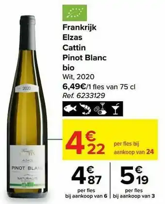 Carrefour Frankrijk elzas cattin pinot blanc bio wit aanbieding