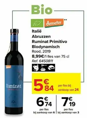 Carrefour Italië abruzzen ruminat primitivo biodynamisch rood aanbieding