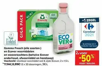 Carrefour Vloeibaar wasmiddel wol + zijde ecover aanbieding