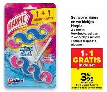 Carrefour Harpic set van 2 wc-blokjes actieve frisheid tropische bloemen aanbieding