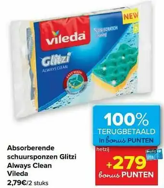 Carrefour Absorberende schuursponzen glitzi always clean vileda aanbieding