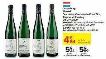 Carrefour Luxemburg moezel domaines vinsmoselle pinot gris wit aanbieding