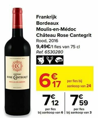 Carrefour Frankrijk bordeaux moulis-en-médoc château rose cantegrit rood aanbieding