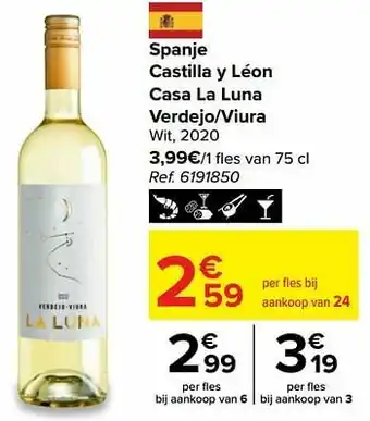 Carrefour Spanje castilla y léon casa la luna verdejo-viura wit aanbieding