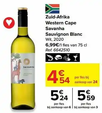 Carrefour Zuid-afrika western cape savanha sauvignon blanc wit aanbieding