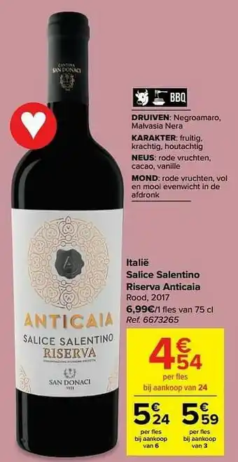 Carrefour Italië salice salentino riserva anticaia rood aanbieding