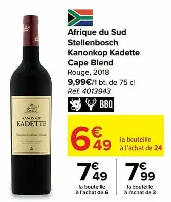 Carrefour Afrique du sud stellenbosch kanonkop kadette cape blend rouge aanbieding