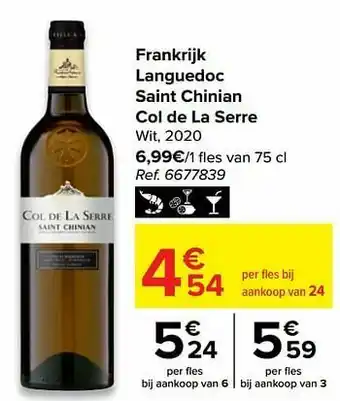 Carrefour Frankrijk languedoc saint chinian col de la serre wit aanbieding