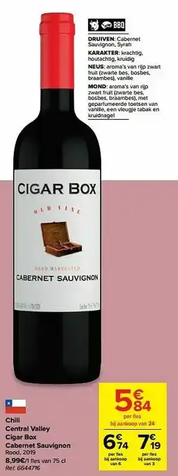 Carrefour Chili central valley cigar box cabernet sauvignon rood aanbieding