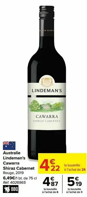Australie lindeman’s cawarra shiraz cabernet rouge