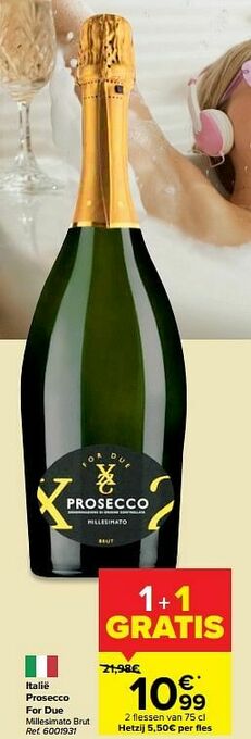 Carrefour Italië prosecco for due millesimato brut aanbieding
