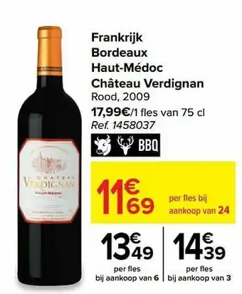 Carrefour Frankrijk bordeaux haut-médoc château verdignan rood aanbieding
