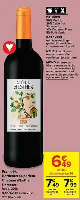 Carrefour Frankrijk bordeaux supérieur château d’esther demeter rood aanbieding