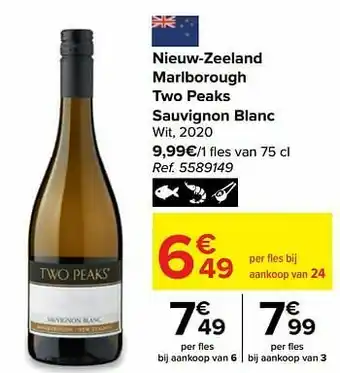 Carrefour Nieuw-zeeland marlborough two peaks sauvignon blanc wit aanbieding