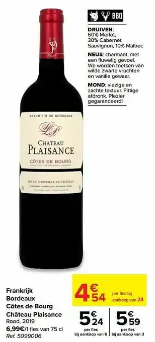 Carrefour Frankrijk bordeaux côtes de bourg château plaisance rood aanbieding