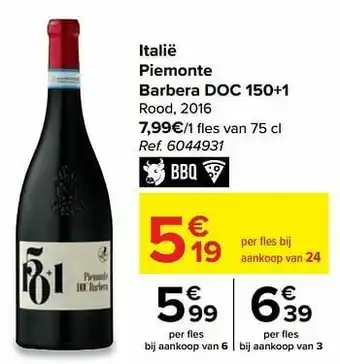 Italië piemonte barbera doc 150+1 rood