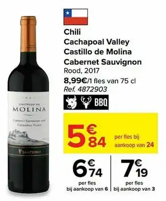 Carrefour Chili cachapoal valley castillo de molina cabernet sauvignon rood aanbieding