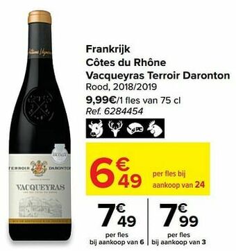 Carrefour Frankrijk côtes du rhône vacqueyras terroir daronton rood aanbieding