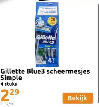 Action Gillette Blue3 scheermesjes Simple aanbieding