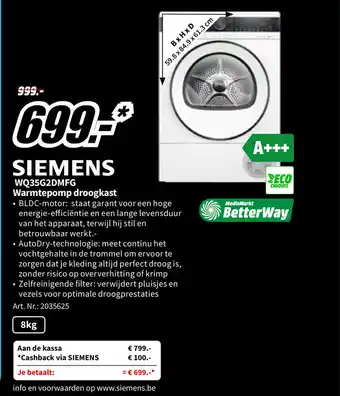 MediaMarkt SIEMENS WQ35G2DMFG Warmtepomp droogkast aanbieding