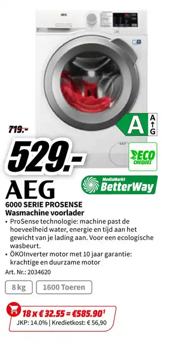 MediaMarkt AEG 6000 SERIE PROSENSE Wasmachine voorlader aanbieding