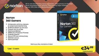 CompuDeals Norton 360 for Gamers aanbieding