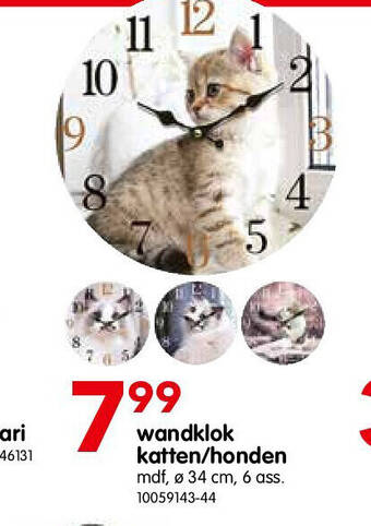 Yess Wandklok katten/honden aanbieding