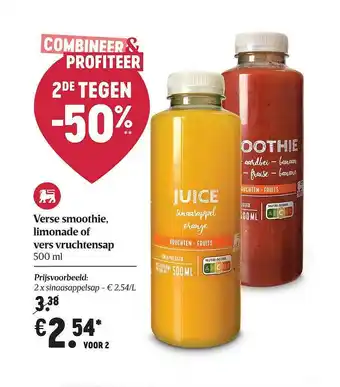 Delhaize Smoothie, Limonade Of Vers Vruchtensap aanbieding