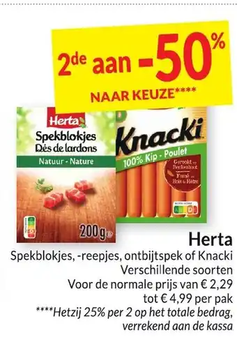 Intermarché Herta Spekblokjes, -reepjes, ontbijtspek of Knacki aanbieding