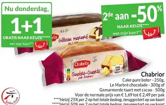 Intermarché Chabrior Cake pure boter - 250g, Le Marbré chocolade - 300g of Gemarmerde taart met cacao - 500g aanbieding