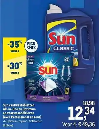 Makro Sun vaatwastabletten all-in-one en optimum en vaatwasadditieven aanbieding