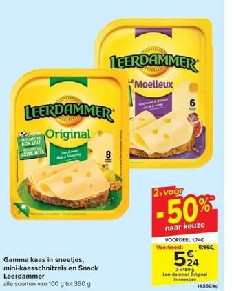 Carrefour Gamma kaas in sneetjes, mini-kaasschnitzels en snack leerdammer aanbieding