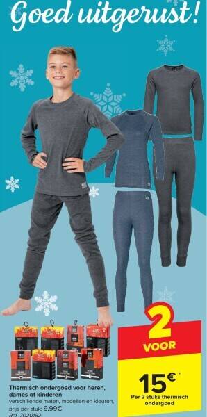 Carrefour Thermisch ondergoed voor heren, dames of kinderen aanbieding