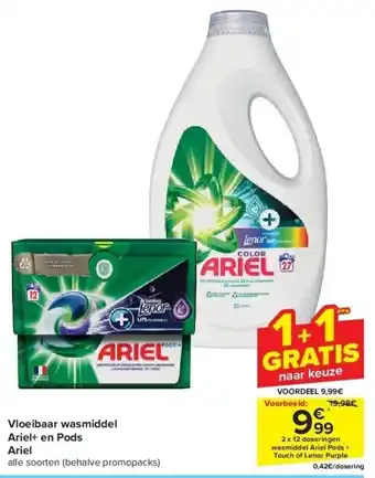 Vloeibaar wasmiddel ariel+ en pods ariel