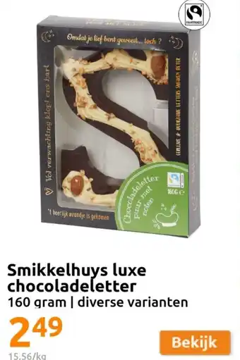 Action Smikkelhuys luxe chocoladeletter 160 gram aanbieding