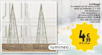 Cora Lichtkegel In metaal met 20 micro-LEDS, werkt op batterijen (2 x AA) Ø12 x 40cm aanbieding