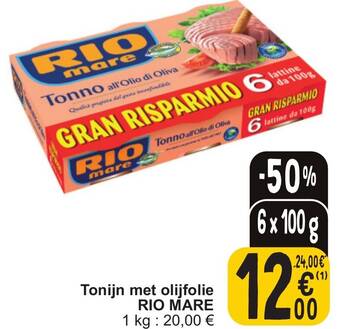 Cora RIO MARE Tonijn met olijfolie6 x 100g aanbieding